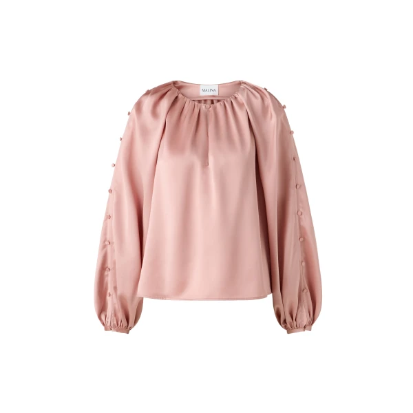 Sophie Button Detail Gathered Blouse in Soft Pink