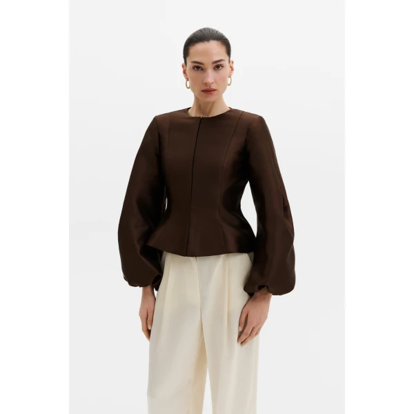By Malina Vendela Blouse in Dark Brown, view 2
