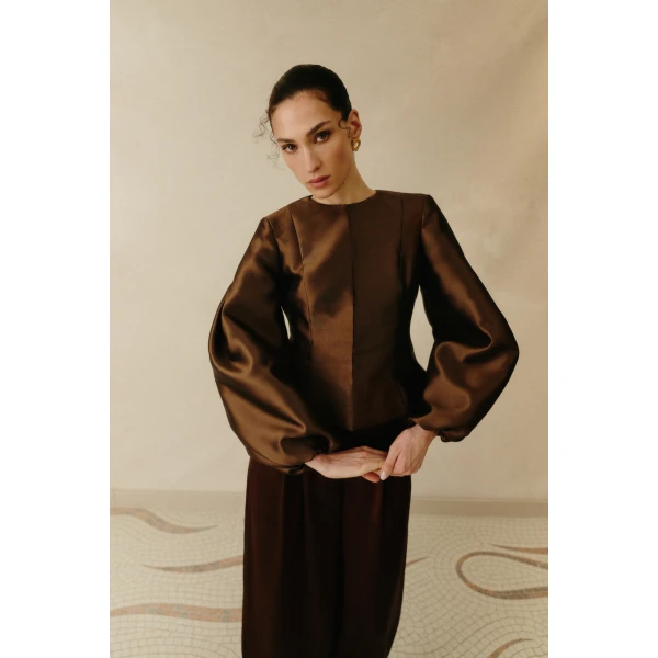 By Malina Vendela Blouse in Dark Brown, view 6