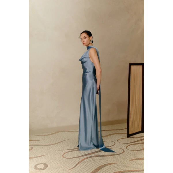 By Malina Vida Maxi Dress in Steel Blue, view 6
