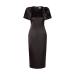 By Malina Zindy Fitted Pouf Sleeve Midi Dress in Black