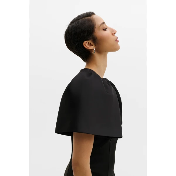 By Malina Zindy Fitted Pouf Sleeve Midi Dress in Black, view 4