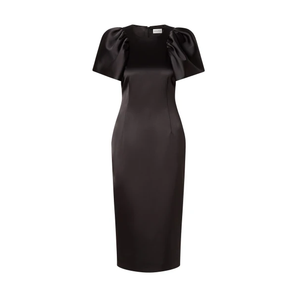 By Malina Zindy Fitted Pouf Sleeve Midi Dress in Black