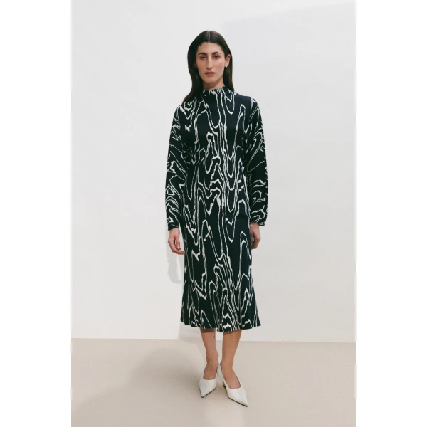 By Malina Zora Long Sleeve Midi Dress in Black Marble, view 2