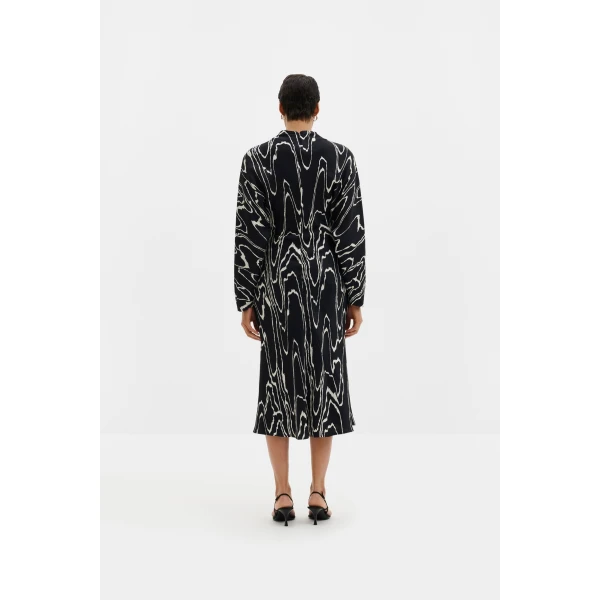 By Malina Zora Long Sleeve Midi Dress in Black Marble, view 4