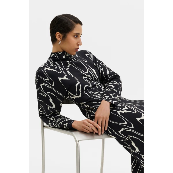 By Malina Zora Long Sleeve Midi Dress in Black Marble, view 5