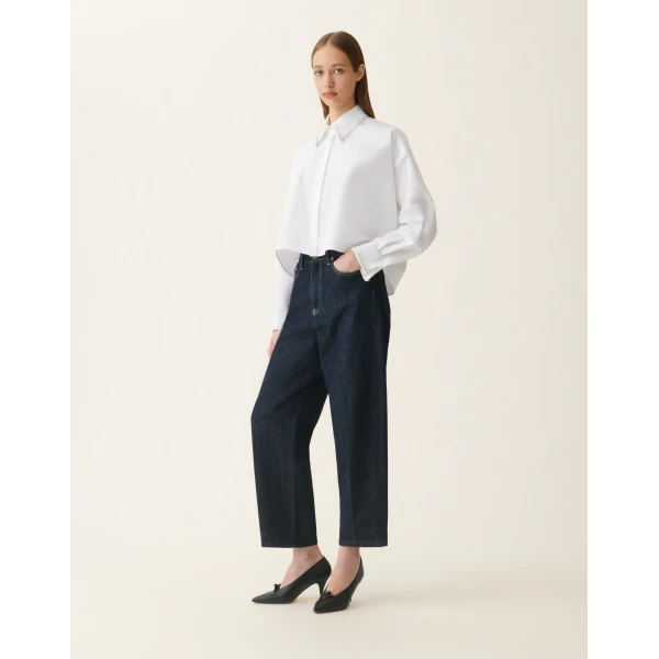 Fabiana Filippi Cropped Poplin Shirt in Optical White