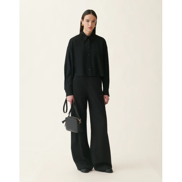 Fabiana Filippi Cropped Flannel Shirt in Black