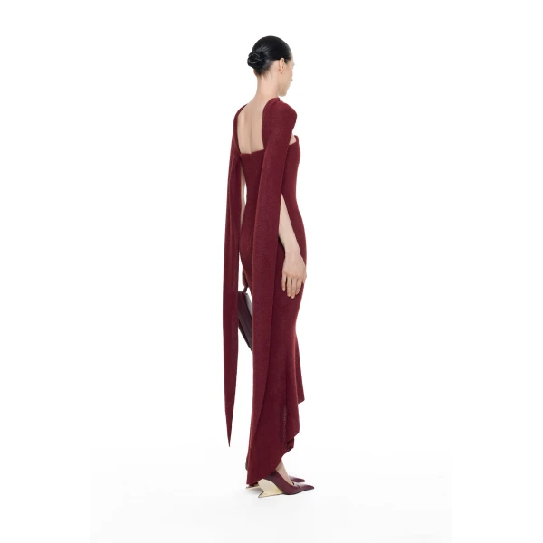 CHATS by C.Dam Alpus Dress in Maroon Red, view 3