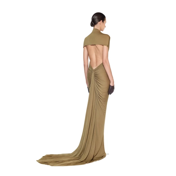 CHATS by C.Dam Edith Dress in Mustard Green, view 3