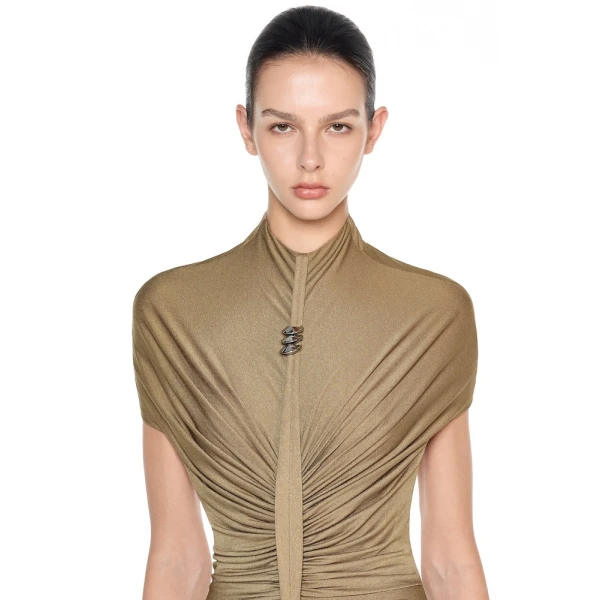 CHATS by C.Dam Edith Dress in Mustard Green, view 4