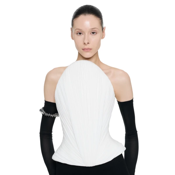 CHATS by C.Dam Grim Corset Top in White, view 4