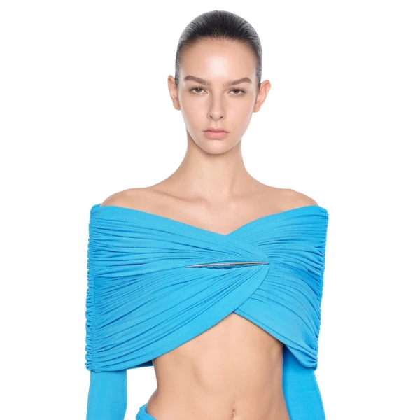 CHATS by C.Dam Hayat Top and Skirt Set in Cerulean Blue, view 6