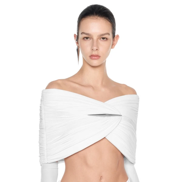 CHATS by C.Dam Hayat Top and Skirt Set in White, view 6