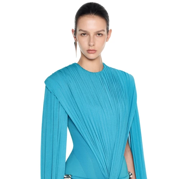 CHATS by C.Dam Irene Dress in Cerulean Blue, view 4