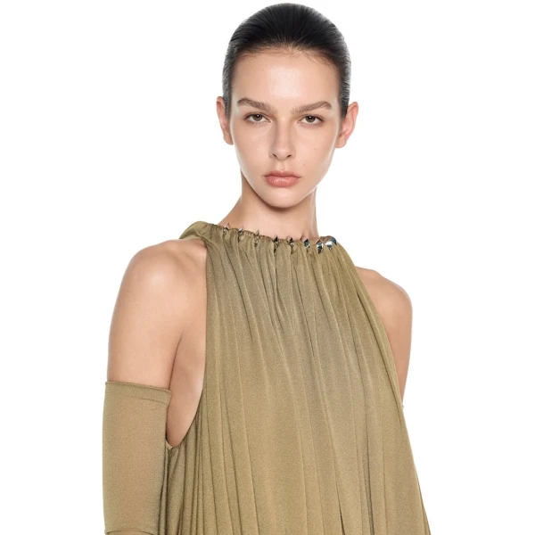 CHATS by C.Dam Mayer Dress in Mustard Green, view 4