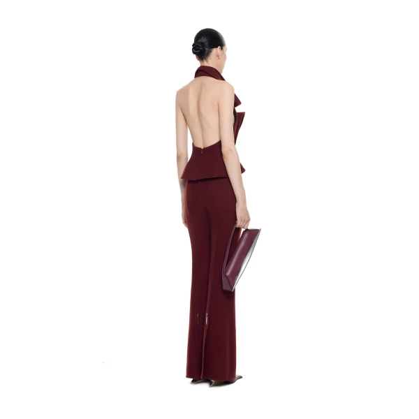 CHATS by C.Dam Mizar Halter Top in Maroon Red, view 3