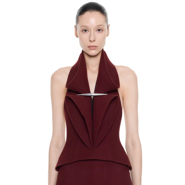 CHATS by C.Dam Mizar Halter Top in Maroon Red, view 4