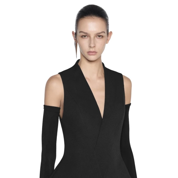 CHATS by C.Dam Noura Vest and Skirt Set in Black, view 5