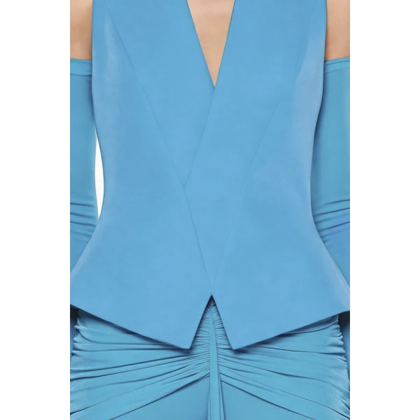 CHATS by C.Dam Noura Vest and Skirt Set in Cerulean Blue, view 5