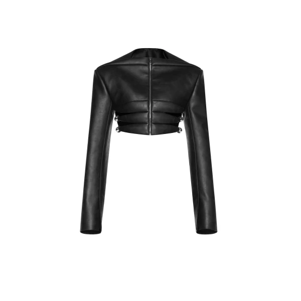CHATS by C.Dam Sabry Leather Jacket and Skirt Set in Black