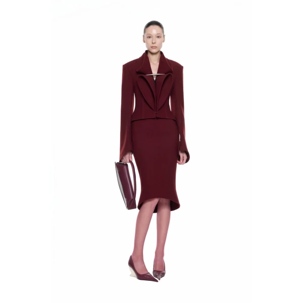 CHATS by C.Dam Sham Skirt in Maroon Red, view 2