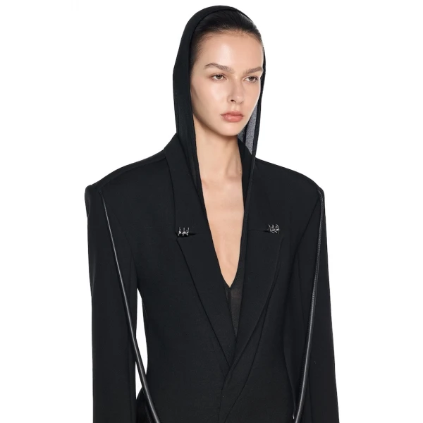 CHATS by C.Dam Vera Coat and Bodysuit Set in Black, view 4