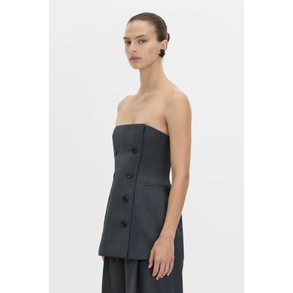 Camilla and Marc Ivar Bodice Top in Navy Chocolate Check, view 3 | Sleeveless | Luxury Shoes 