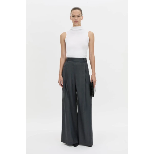 Camilla and Marc Ivar Pant in Navy Chocolate Check, view 2 | Wide leg pants | Luxury Shoes 