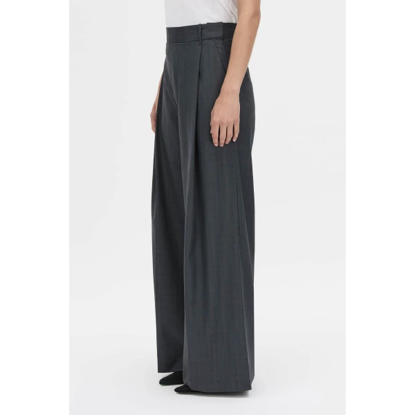 Camilla and Marc Ivar Pant in Navy Chocolate Check, view 3 | Wide leg pants | Luxury Shoes 