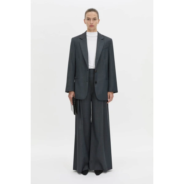 Camilla and Marc Ivar Pant in Navy Chocolate Check, view 4 | Wide leg pants | Luxury Shoes 
