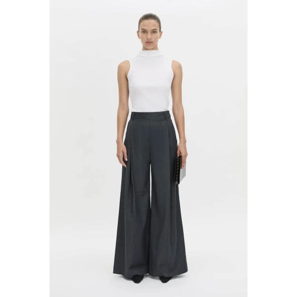 Camilla and Marc Ivar Pant in Navy Chocolate Check, view 5 | Wide leg pants | Luxury Shoes 