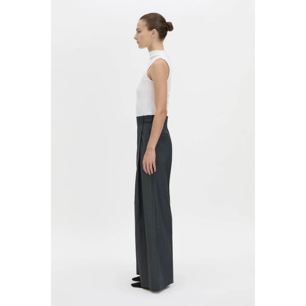Camilla and Marc Ivar Pant in Navy Chocolate Check, view 6 | Wide leg pants | Luxury Shoes 