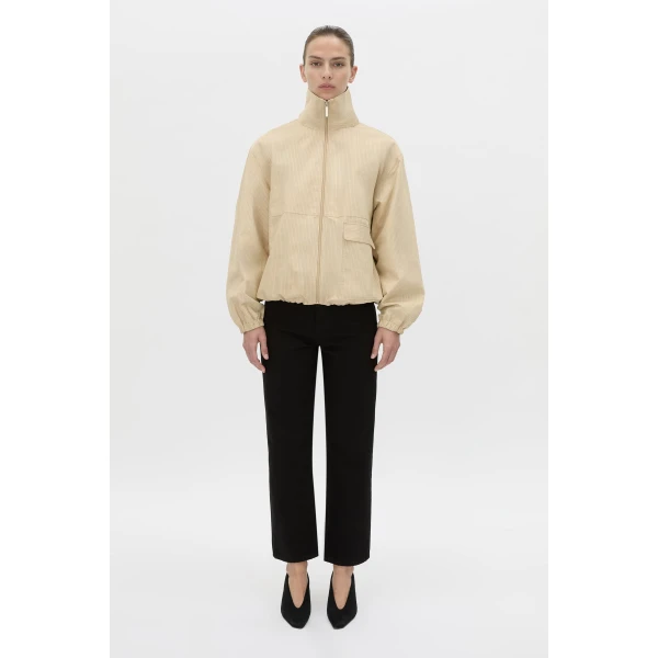 Camilla and Marc Oren Funnel Neck Jacket in Ochre Stripe, view 2 | Jackets | Luxury Shoes 