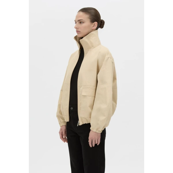 Camilla and Marc Oren Funnel Neck Jacket in Ochre Stripe, view 3 | Jackets | Luxury Shoes 