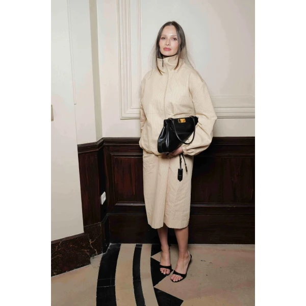 Camilla and Marc Oren Funnel Neck Jacket in Ochre Stripe, view 4 | Jackets | Luxury Shoes 