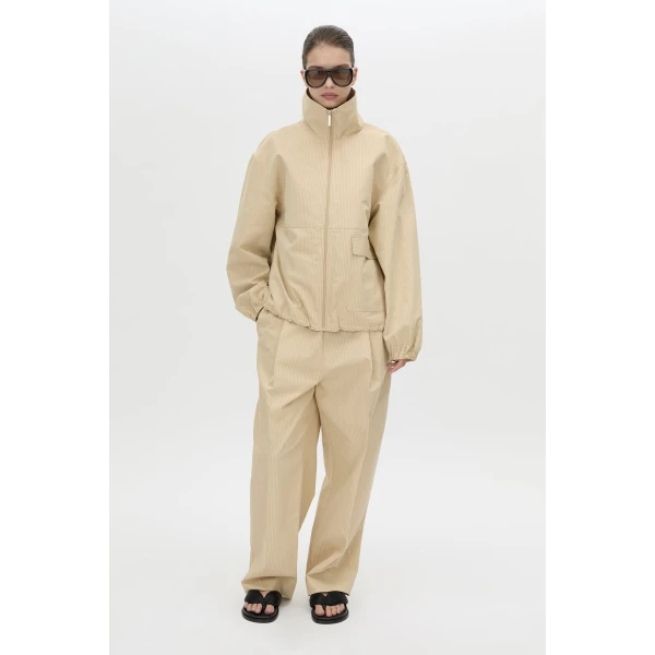 Camilla and Marc Oren Funnel Neck Jacket in Ochre Stripe, view 5 | Jackets | Luxury Shoes 
