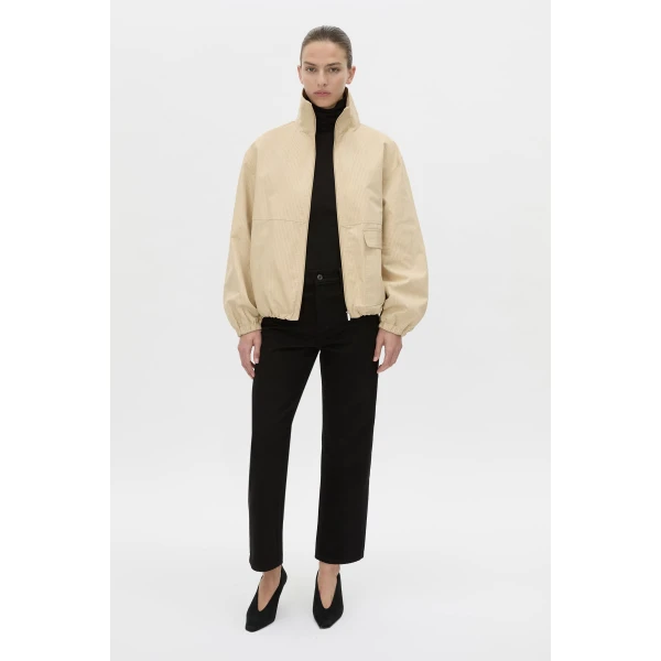 Camilla and Marc Oren Funnel Neck Jacket in Ochre Stripe, view 6 | Jackets | Luxury Shoes 