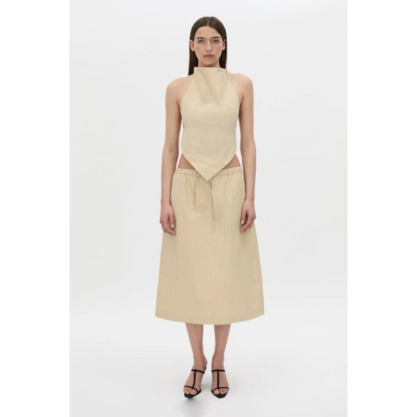 Camilla and Marc Oren Stripe Crop Top in Ochre Stripe, view 4 | Cropped Top | Luxury Shoes 
