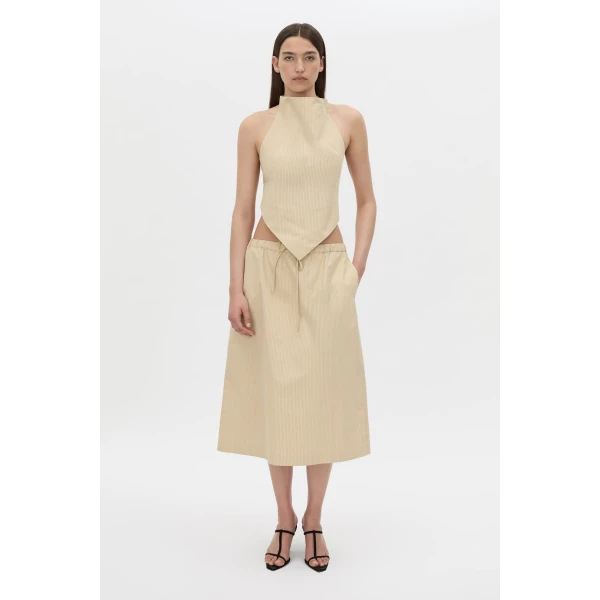 Camilla and Marc Oren Stripe Midi Skirt in Ochre Stripe, view 2 | Midi Skirts | Luxury Shoes 