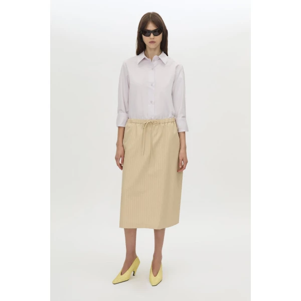 Camilla and Marc Oren Stripe Midi Skirt in Ochre Stripe, view 4 | Midi Skirts | Luxury Shoes 