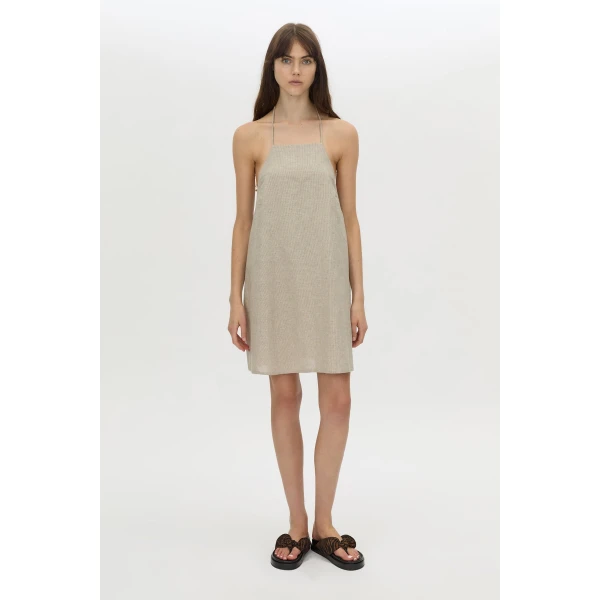 Camilla and Marc Phostre Halter Mini Dress in Sand, view 2 | Mini Dresses | Luxury Shoes 