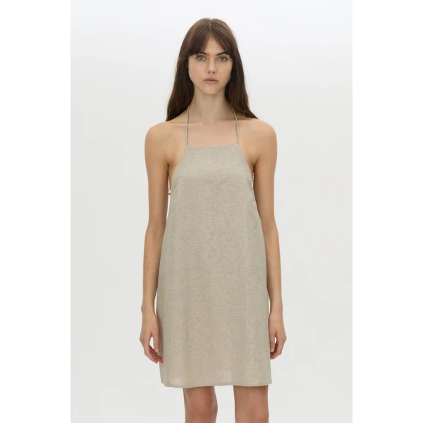 Camilla and Marc Phostre Halter Mini Dress in Sand, view 3 | Mini Dresses | Luxury Shoes 