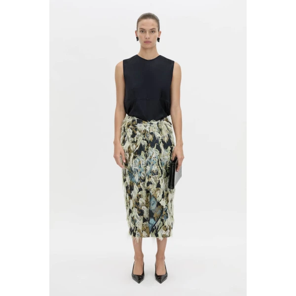 Camilla and Marc Reni Midi Skirt in Navy Multi, view 2 | Midi Skirts | Luxury Shoes 