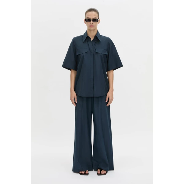 Camilla and Marc Sabi Short Sleeve Shirt in Navy, view 5 | Shirts | Luxury Shoes 