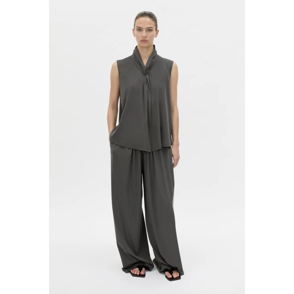 Camilla and Marc Senae Draped Knot Top in Charcoal, view 2 | Sleeveless | Luxury Shoes 