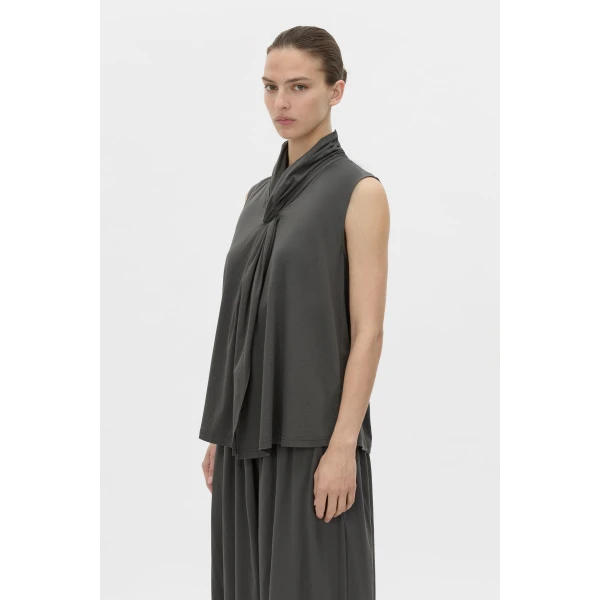 Camilla and Marc Senae Draped Knot Top in Charcoal, view 3 | Sleeveless | Luxury Shoes 