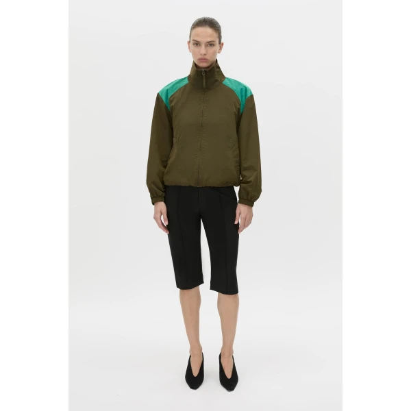 Camilla and Marc Storm Colour Block Anorak in Khaki and Emerald, view 2 | Jackets | Luxury Shoes 