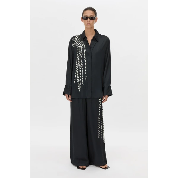 Camilla and Marc Suri Long Sleeve Shirt in Black Suri Print, view 2 | Shirts | Luxury Shoes 