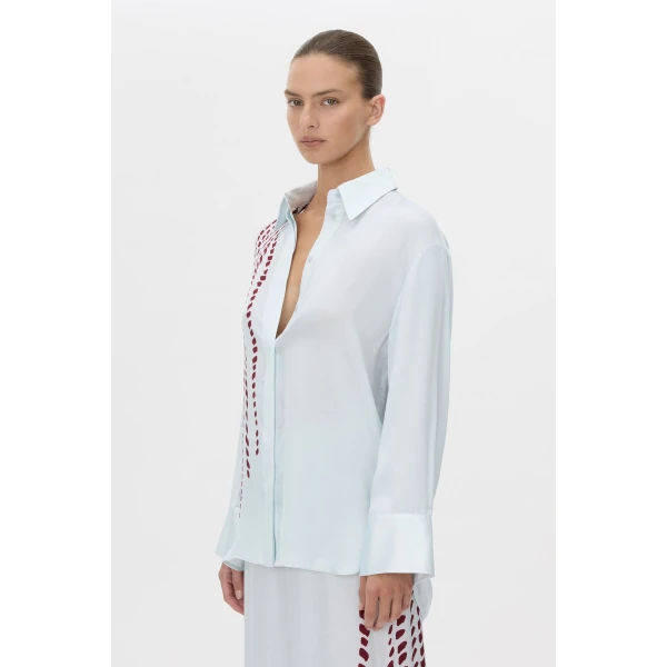 Camilla and Marc Suri Long Sleeve Shirt in Blue Suri Print, view 3 | Shirts | Luxury Shoes 